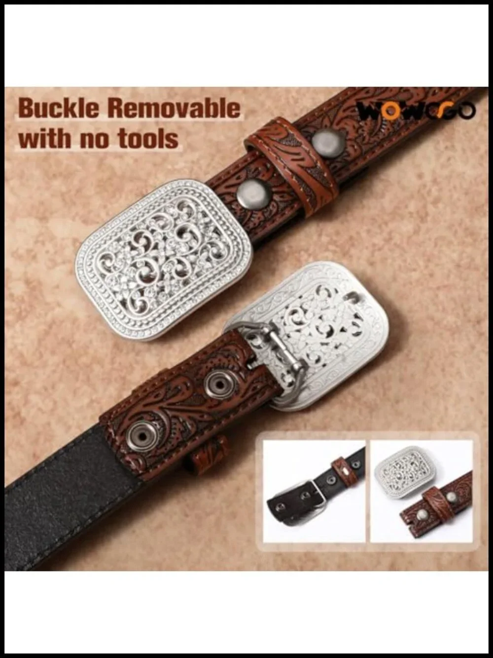 Kids Genuine Leather Western Belt Tooled Floral Embossed Buckle Cowboy Cowgirl